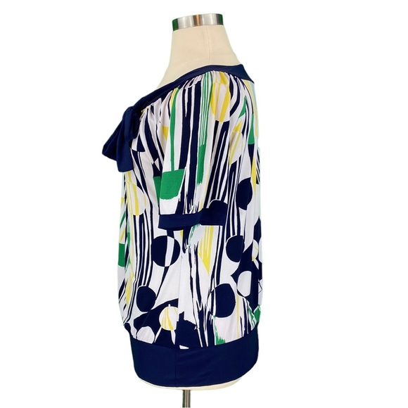 Lane Bryant White Abstract Print Tie Neck Flowy Blouse - Picture 12 of 15